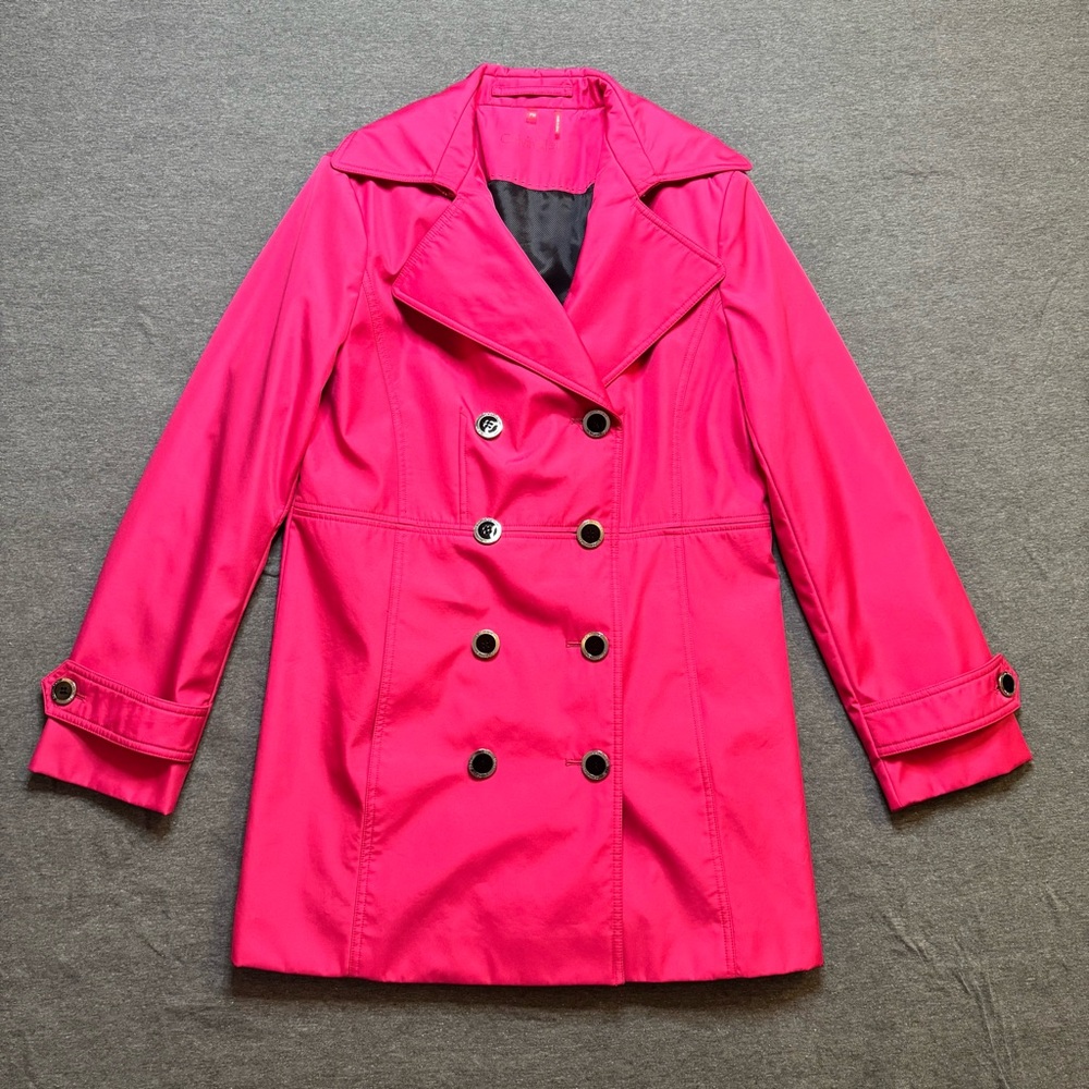 Calvin Klein Barbie Hot Pink Double Breasted Rain Trench Coat Jacket Sz Pet Med